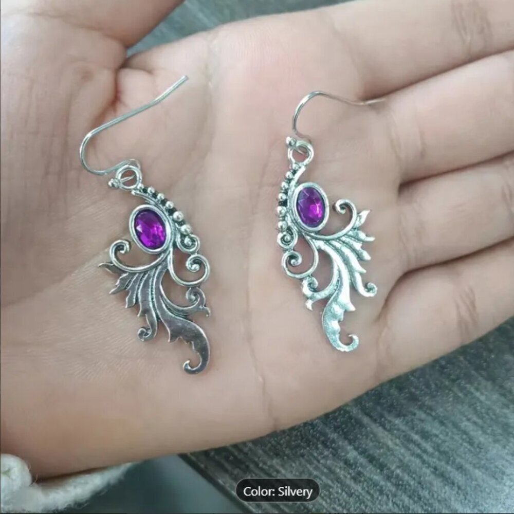 Amethyst Fairy Core Bohemian Silver Alloy Dangle Earrings NWT